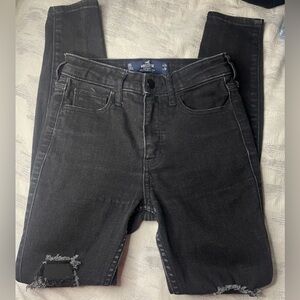 Hollister High-Rise Super Skinny Black Jeans Distressed